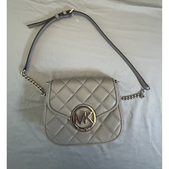 Michael Kors Quilted Crossbody Gray Purse with Silver Chain - Picture 1 of 9
